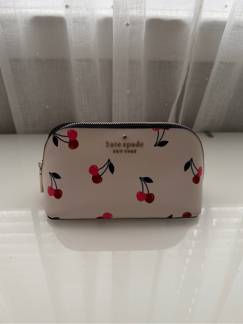 Kate Spade Cherry Print Cosmetic Pouch - Cream with Red Accents